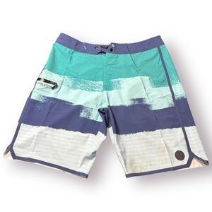 Volcom‎ Blue White Board Shorts Size 33" Swim Trunks Retro Beach Shorts Y2K